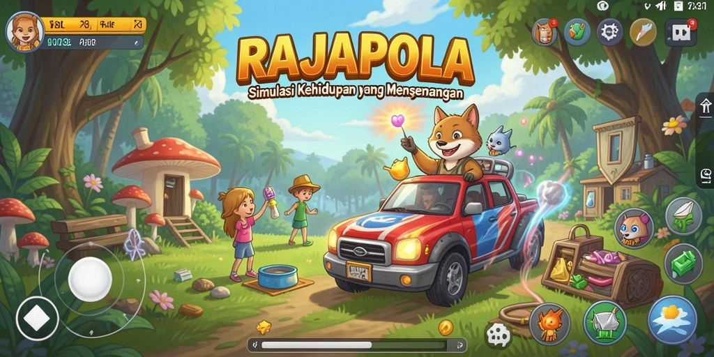 Tampilan gameplay RAJAPOLA yang penuh warna dan interaktif.