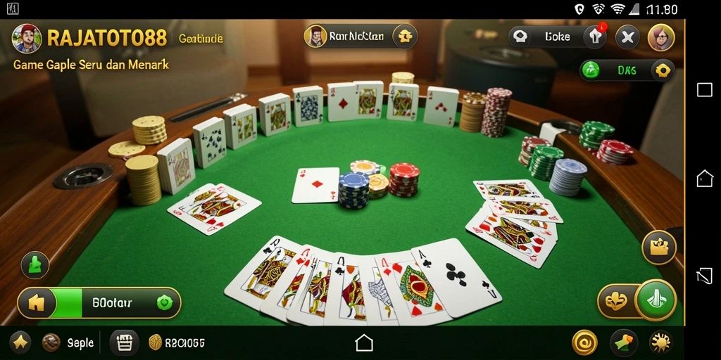 Tampilan seru gameplay RAJATOTO88 dengan kartu Gaple.