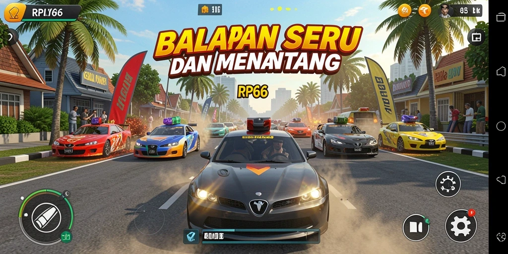 Tampilan gameplay RP66 yang menegangkan saat balapan di jalan.